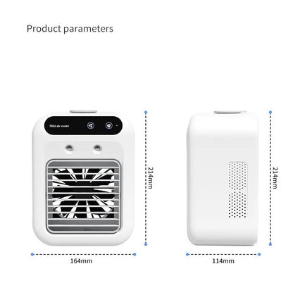 Ivory white USB portable air cooler with water tank and touchscreen display for personal cooling