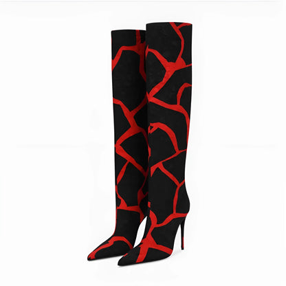Women's pointed stiletto heel boots in leopard print with side zipper and high cylinder shaft.