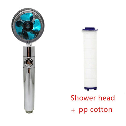 360° Rotating Shower Head with Built-In Fan - Premium ABS Plastic Construction, Water-Saving High-Pressure Spray
