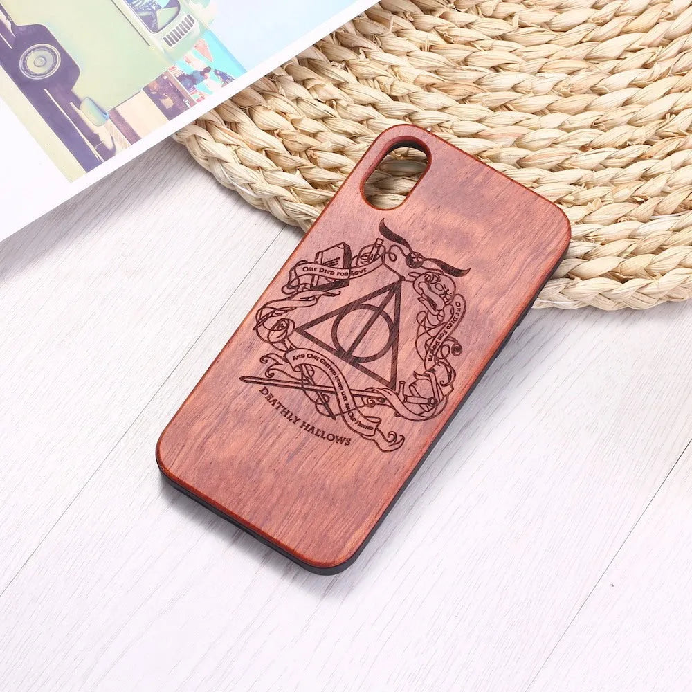 Wooden phone case with TPU bumper and laser carving pattern for smartphones