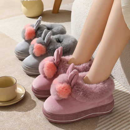 Black, purple and grey high heel thick-soled plush cotton slippers with TPR soles