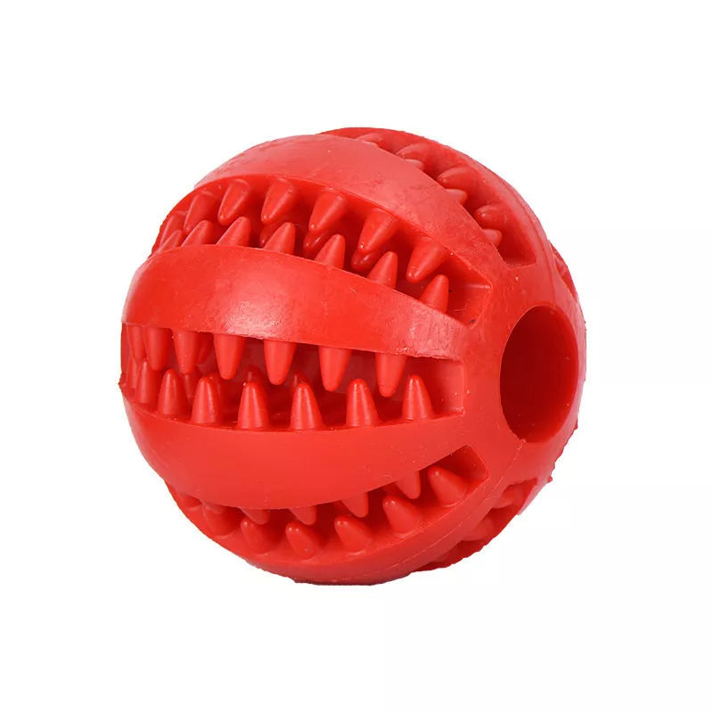 Vibrant watermelon-coloured rubber dog molar toy for durable chewing fun