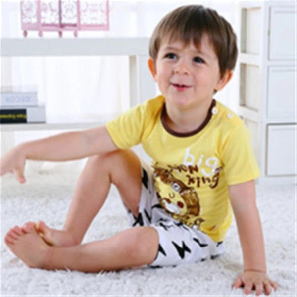 Cotton cartoon baby clothing sets for boys and girls with playful patterns