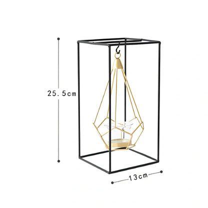 Geometric wrought iron candle holder with angular design, 25cm height and 15cm base diameter