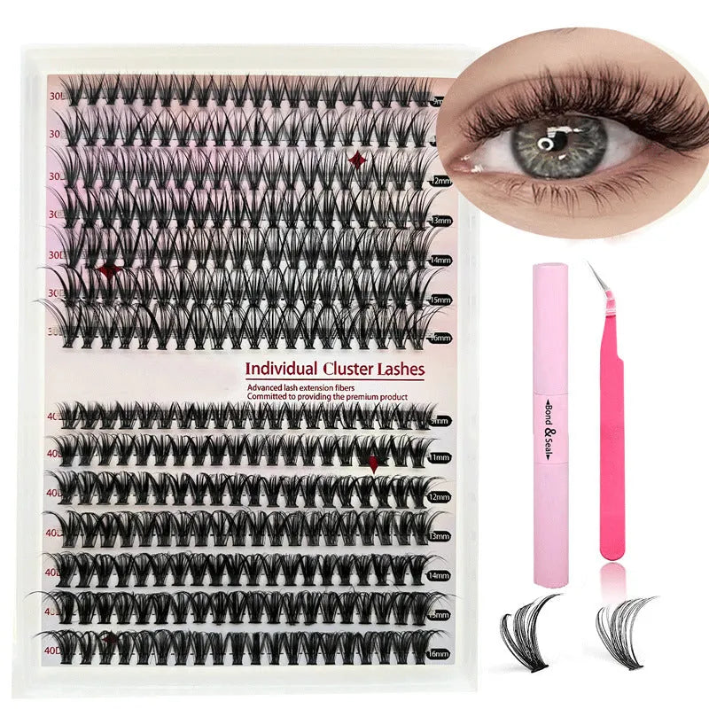 DIY mixed pack of 30D and 40D false cluster eyelashes with tweezers