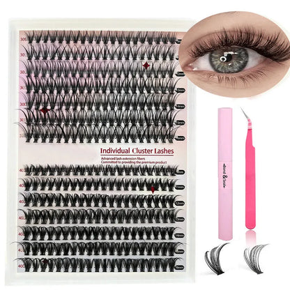 DIY mixed pack of 30D and 40D false cluster eyelashes with tweezers