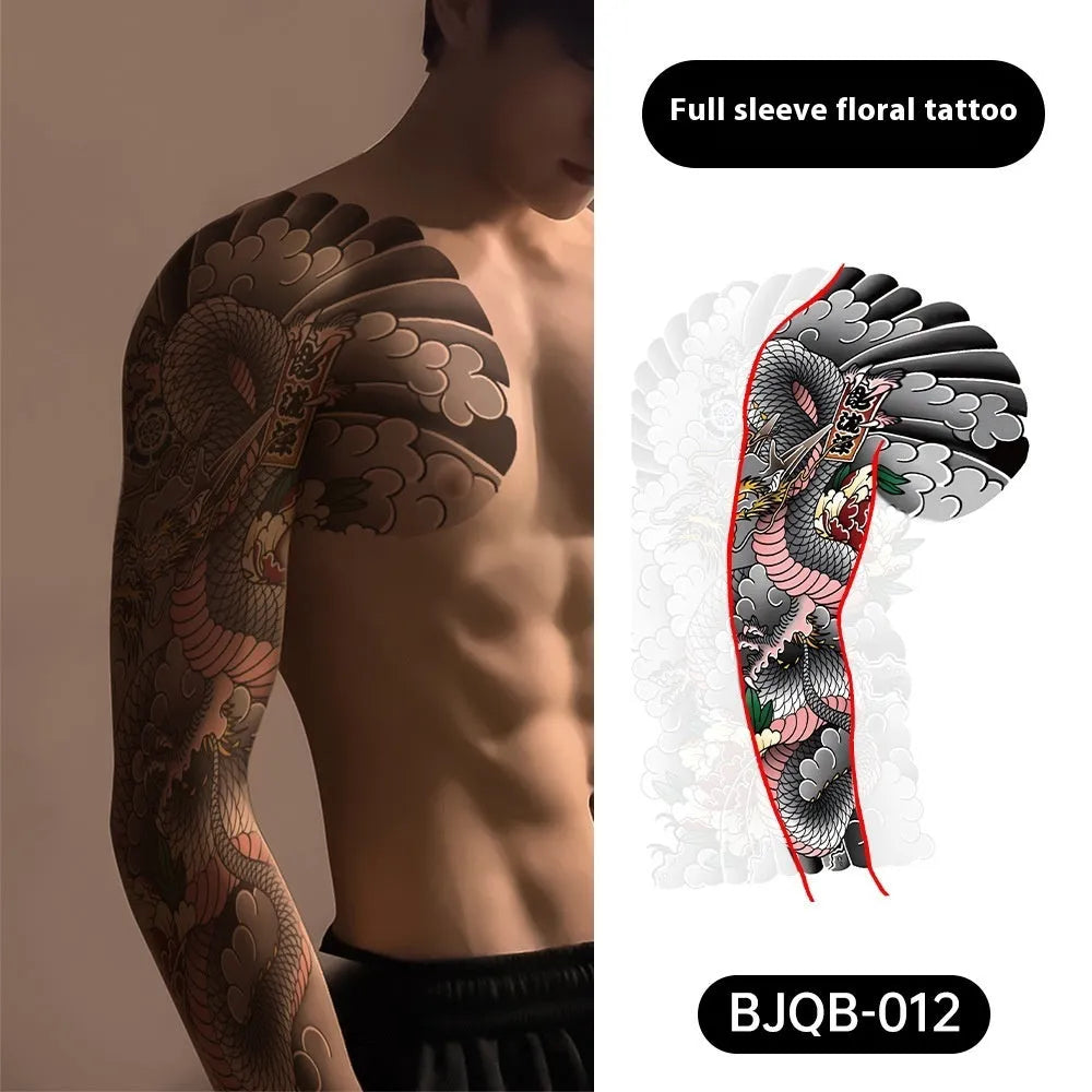 Retro traditional simulation flower arm body sticker sheet, 520mm x 370mm, transfer printing, BJQB pattern options