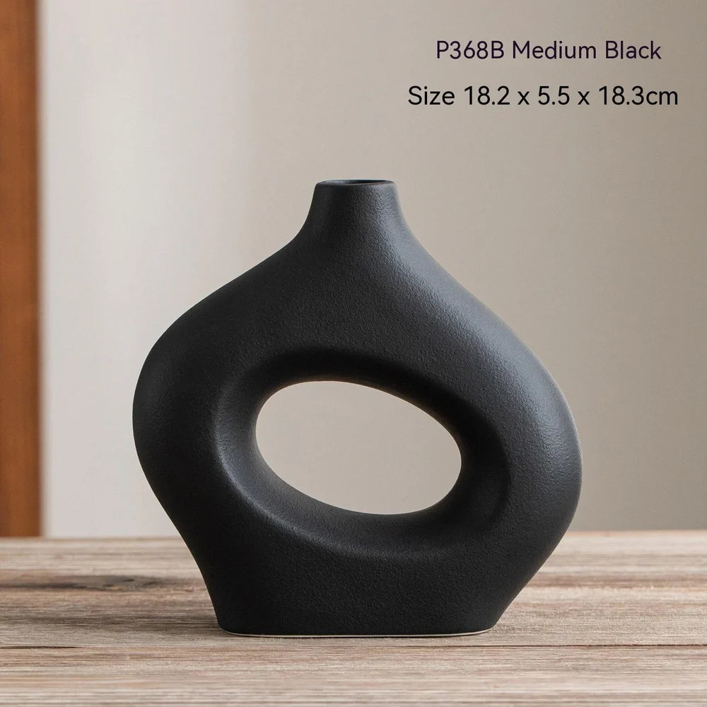 Handmade white medium ceramic circle vase second generation, 18.2cm height with polished glaze for modern decor