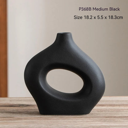 Handmade white medium ceramic circle vase second generation, 18.2cm height with polished glaze for modern decor