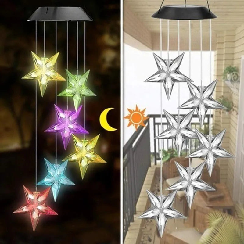 Solar wind chime with colour-changing LED, hummingbird and butterfly designs, waterproof outdoor hanging light for patio yard garden