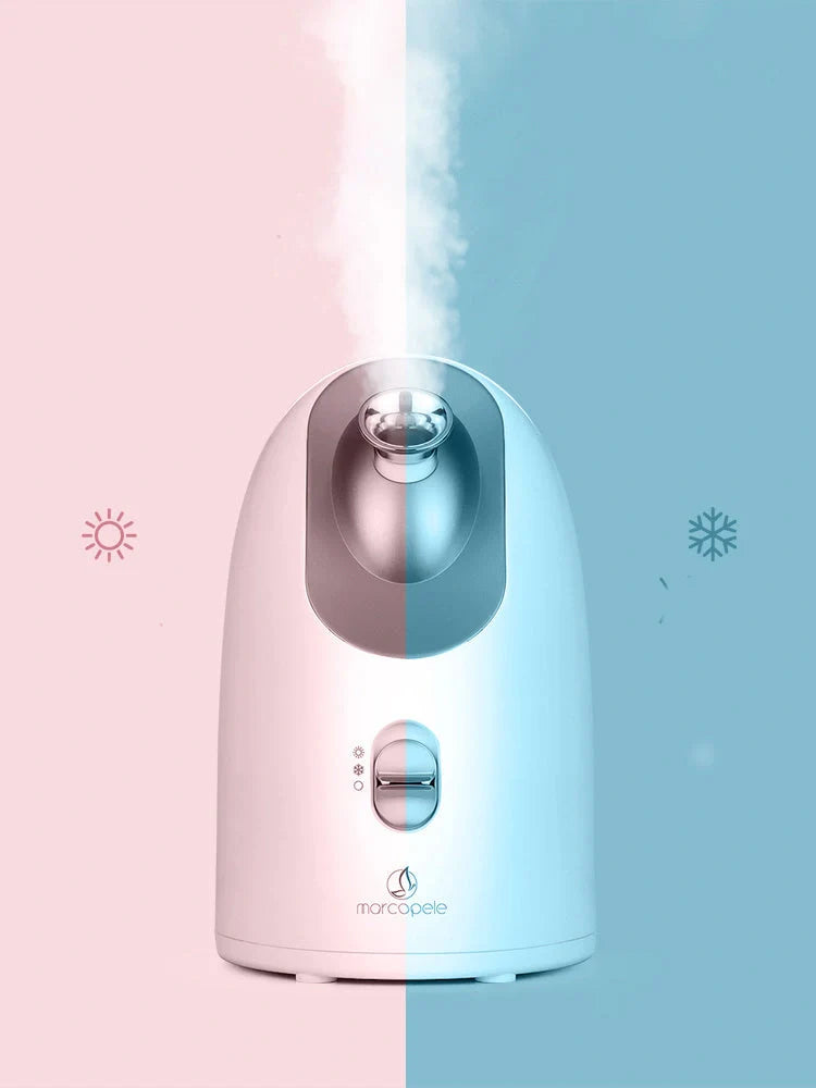 Dual-temperature facial steamer for hot and cold skin therapy, compact and stylish design