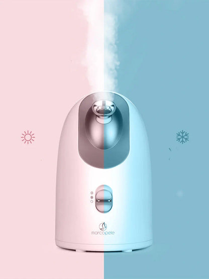 Dual-temperature facial steamer for hot and cold skin therapy, compact and stylish design