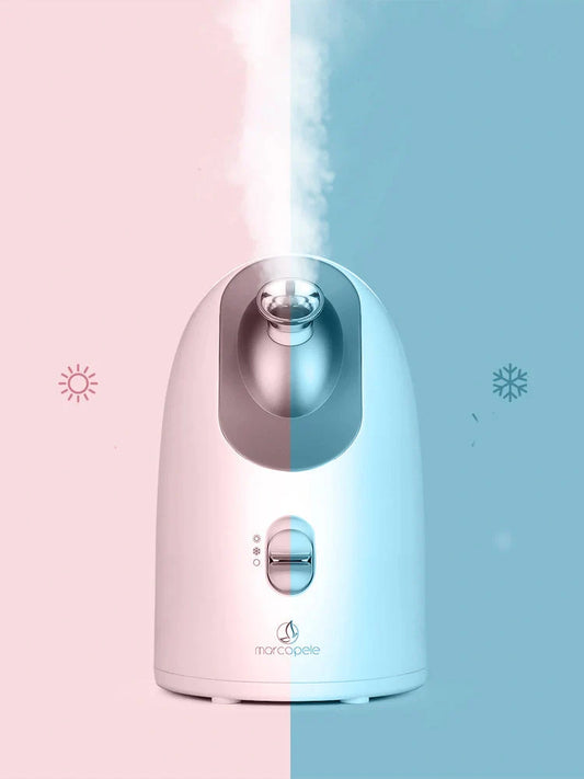 Dual-temperature facial steamer for hot and cold skin therapy, compact and stylish design
