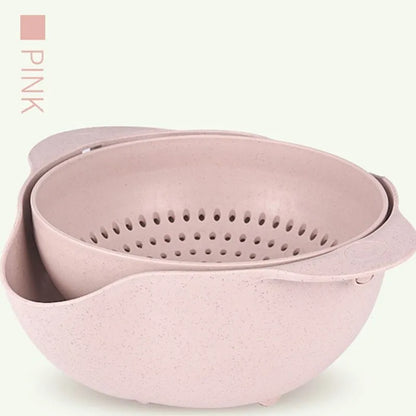 Blue double-deck plastic kitchen basket for washing rice, fruits and vegetables