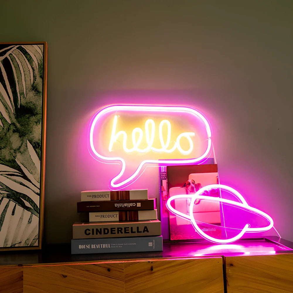 USB-powered neon wall lamp showing Banana shape with pink lighting against dark wall