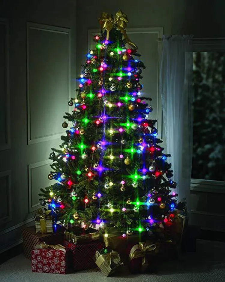 Christmas Tree Decoration Lights String 64 LED Holiday Lights with 8 Wires Each 1.5m and 8 Beads PP Construction EU or US Style