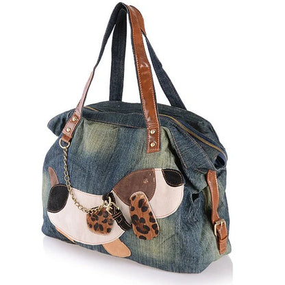 Stylish denim women's shoulder bag with multiple pockets for essentials