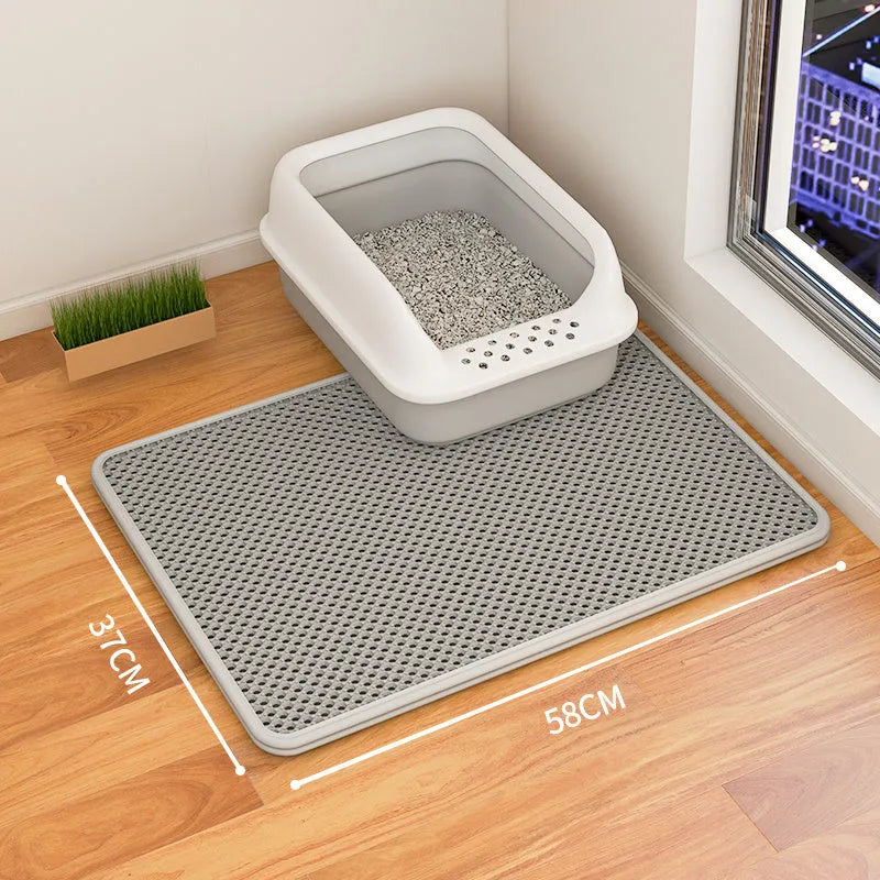 Double layer waterproof cat litter mat with non-slip backing in beige, black, blue and grey colour options