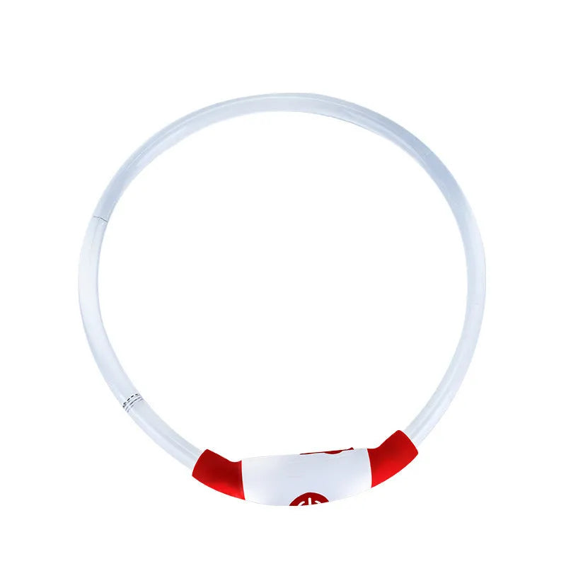 Blue USB rechargeable LED dog collar with glow lights, adjustable 70cm length for pet safety.