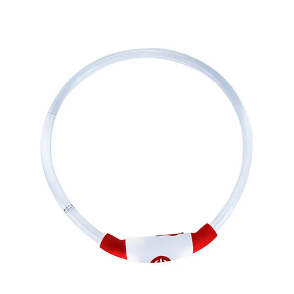 Blue USB rechargeable LED dog collar with glow lights, adjustable 70cm length for pet safety.