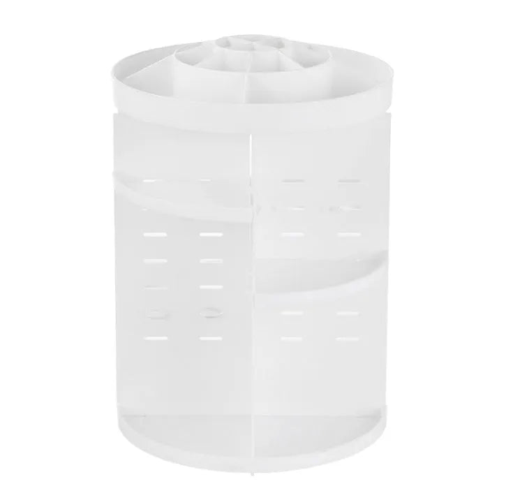 Diamond wave patterned rotating makeup organiser with detachable compartments on a spinning base