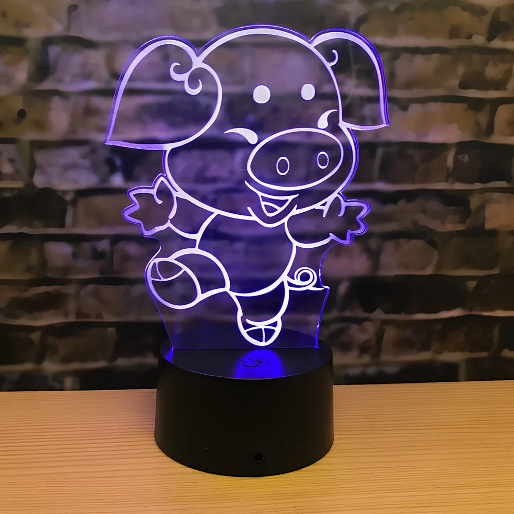 Zodiac LED night light in ox model on ABS base, showing touch-activated seven colours and 87x87x41mm dimensions