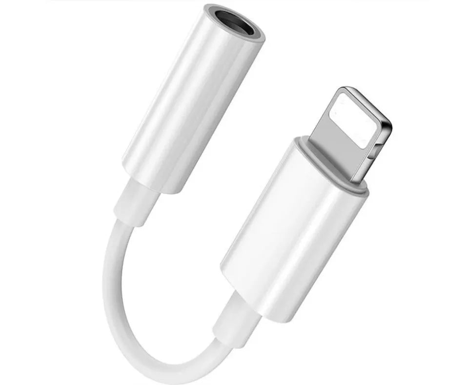 White Lightning to 3.5mm headphone adapter for iPhone 7, 6, and 6S models.