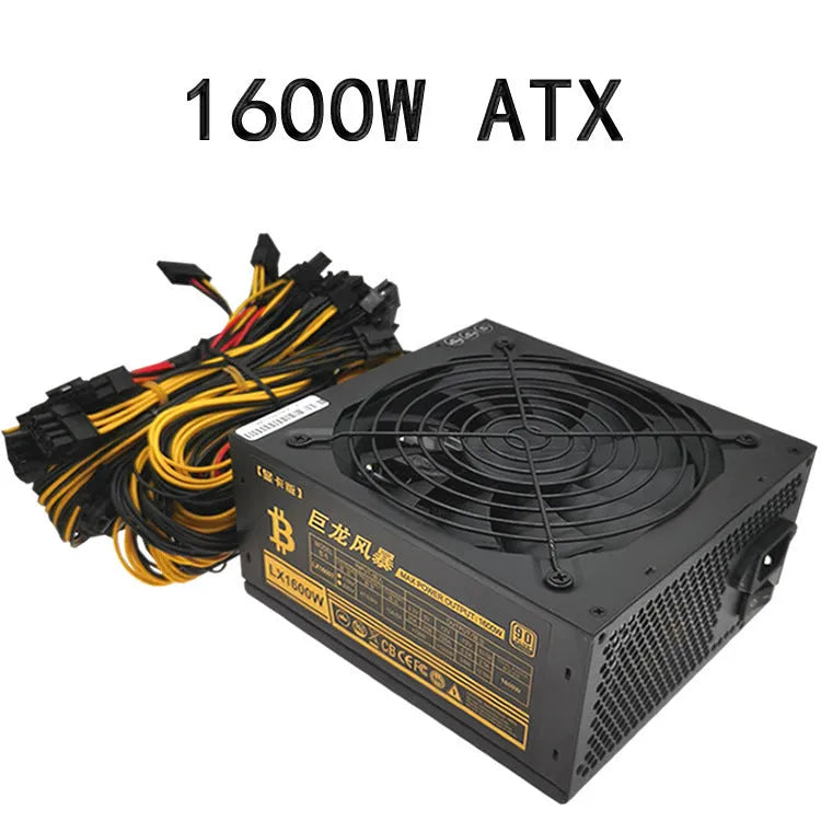 Black high-wattage server computer power supply unit with multiple cable connectors.