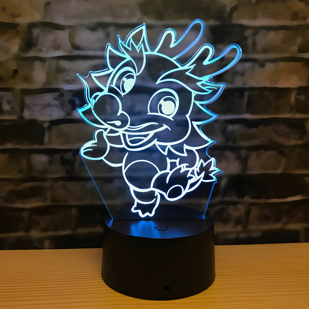 Zodiac LED night light in ox model on ABS base, showing touch-activated seven colours and 87x87x41mm dimensions