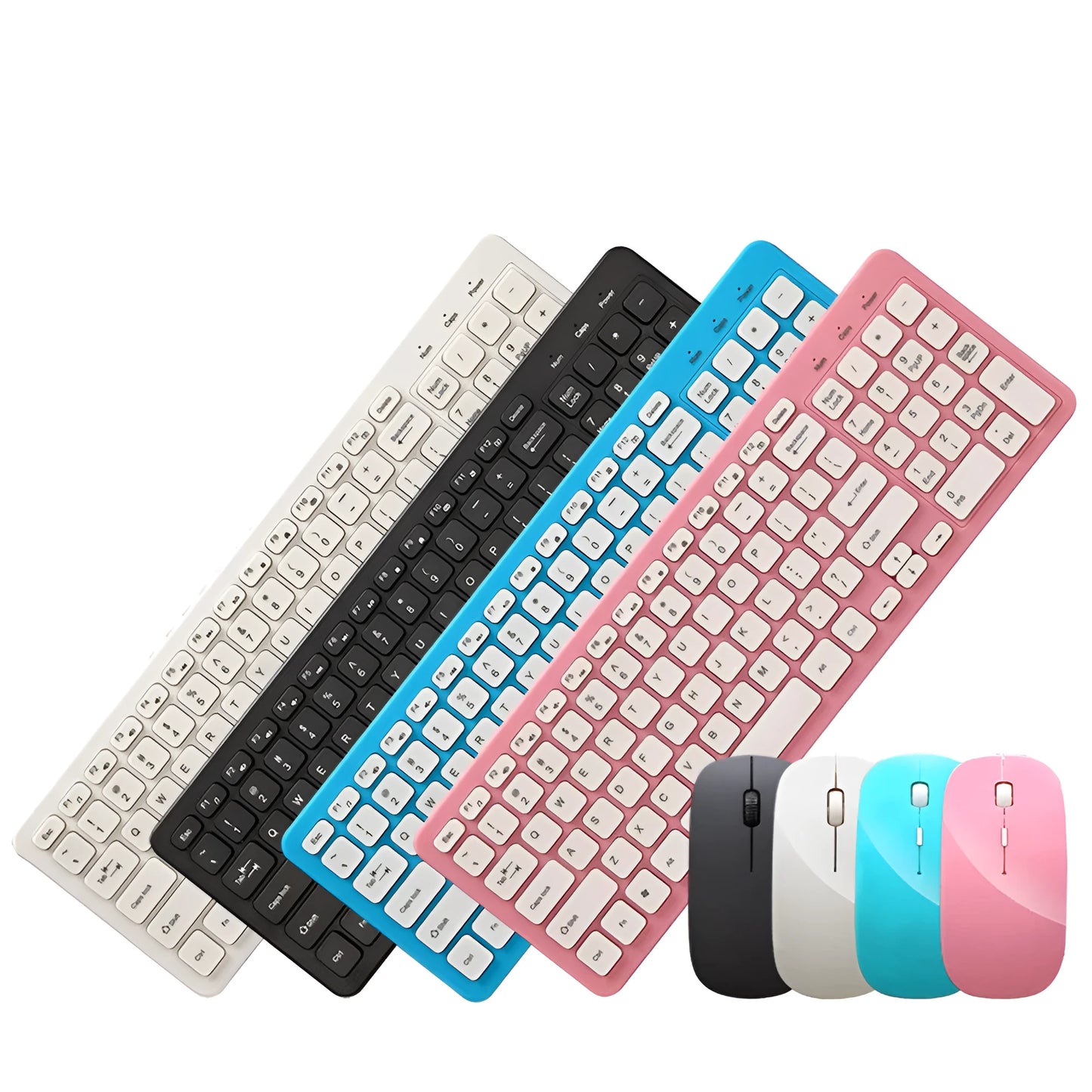 Wireless keyboard and mouse set in choice of colours with compact USB receiver