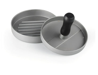 Aluminium burger press with base and handled plate for 1cm thick patties