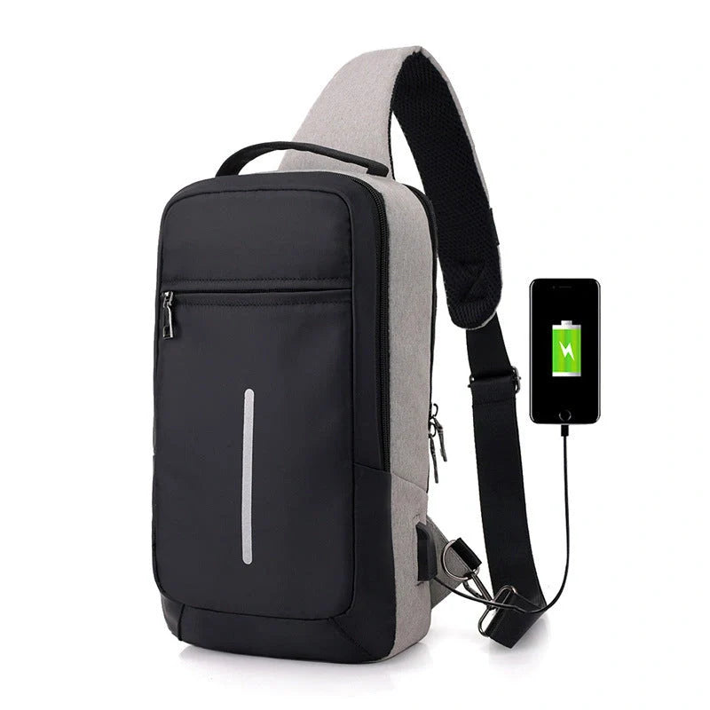 Anti-theft USB charging chest bag in polyester with computer pocket