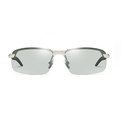 Men's driving glasses with colour-changing polarised lenses and lightweight alloy frames