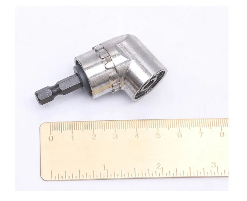 105-degree angle flexible shaft screwdriver bit extension adapter for electric drills with magnetic quick-release chuck.