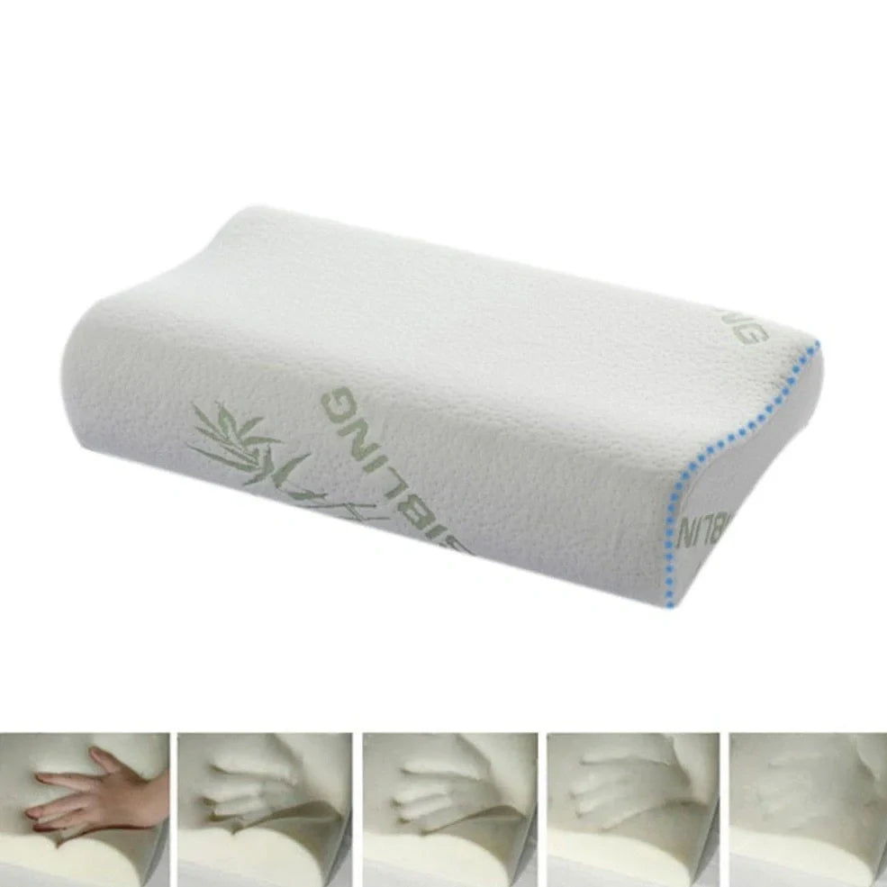 Bamboo fibre cervical pillow with slow rebound memory foam in four size options for neck support