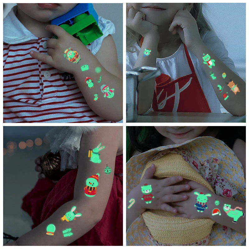 Glowing Christmas Santa Claus tattoo stickers in various festive designs