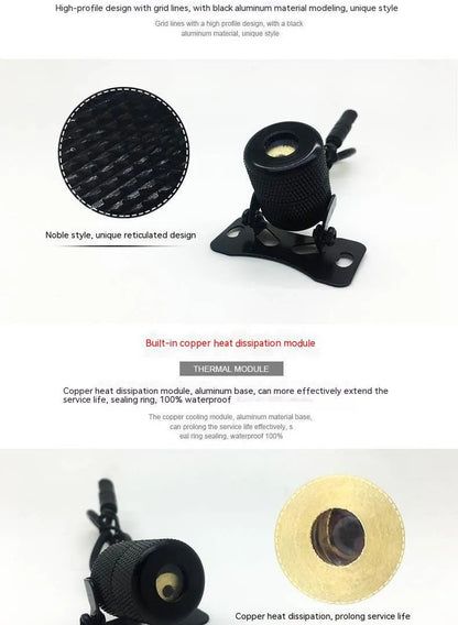 Aluminium laser fog lamp for car or motorcycle with red beam and mounting hardware.