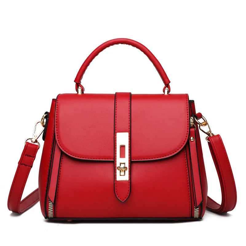 Soft black PU leather women's messenger bag with adjustable strap, shown in square vertical shape.