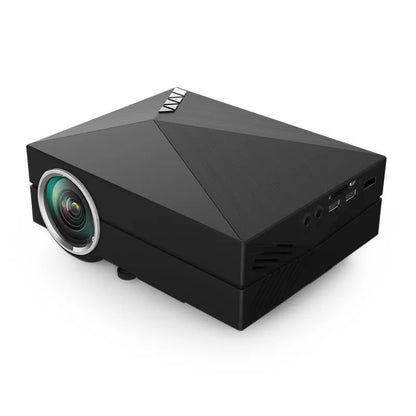 GM60 Home Mini Projector in black, 188mm x 146.5mm x 54mm, with remote control, power cable, and 3-in-1 AV cable.