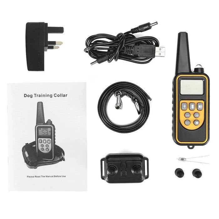 Electric dog training collar with remote control, adjustable levels, and waterproof design