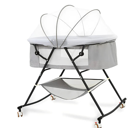 Foldable baby crib with mosquito net and roller wheels in European design
