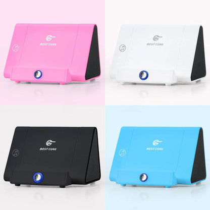 Compact portable subwoofer with automatic induction sound in pink, white, blue, and black