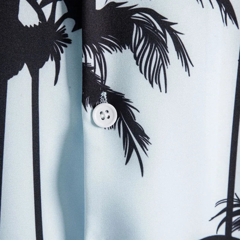 Men's loose floral print beach shirt with lapel collar and short sleeves in cotton main fabric