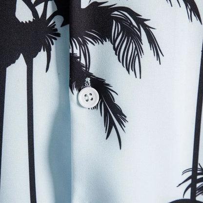 Men's loose floral print beach shirt with lapel collar and short sleeves in cotton main fabric