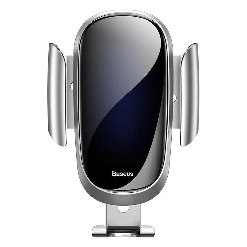 Universal smart car phone bracket with adjustable arm and 360-degree rotation in black, blue, and silvery colours.