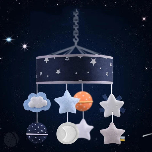 Adjustable baby crib mobile with soft lights, soothing melodies, and plush pendants for calming sleep environment