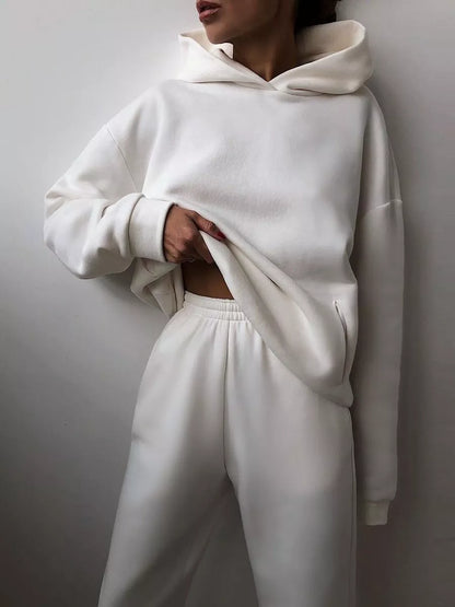 Women's casual hooded sweater two-piece suit in corduroy fabric, available in multiple colours and sizes