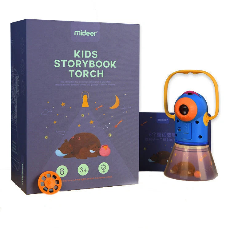 Blue multifunctional children's night lamp with story projector for early education