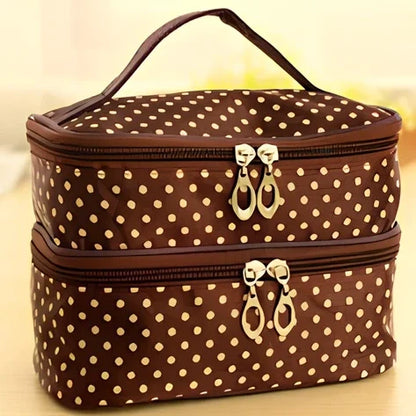 Double-layer cosmetic bag with multicoloured dots measuring 20.5cm length