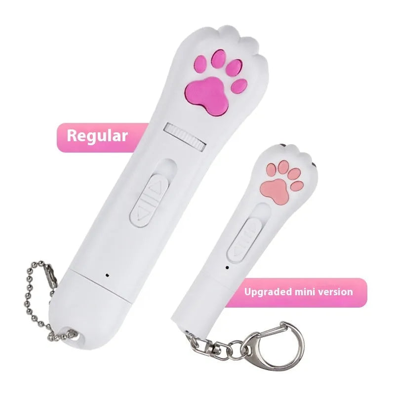 Infrared Mini Cute Pet Footprints Cat Laser Toy Charging Cat Teasing Stick with Five Laser Patterns and Moonlight Lamp Function in Blue Pink Purple or White Plastic Construction for Interactive Play